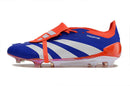 Chuteira Adidas Predator Predstrike FT FG Azul e Vermelha lateral com design inovador e cores vibrantes.