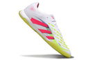 Chuteira Futsal Adidas Predator Elite Tongue IC Branca, Verde, Rosa com design moderno e cores vibrantes.