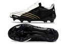 Chuteira Adidas F50 Elite FG Spider Preta e Branca com design avançado e sola otimizada para controle em campo.