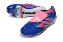 Chuteira Adidas Predator Elite FG 26 - "Finishers Steel" Azul e Rosa, modelo inovador e de alto desempenho.