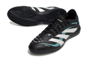 Chuteira Futsal Adidas Predator Elite Tongue IC - Preta, Branca e Azul com design aerodinâmico e solado para alta performance.