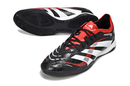 Chuteira Futsal Adidas Predator Elite Tongue IC nas cores preta, branca e laranja para performance em quadra.