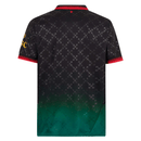 Camiseta preta AC Milan x Off-White 24/25, vista traseira com gráfico e detalhes em vermelho e verde.