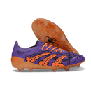 Chuteira Adidas Predator LL 30 Elite FG "Raphinha" com design aranha, cor roxa e laranja para futebol.