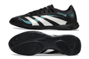 Chuteira Futsal Adidas Predator Elite Tongue IC - Preta, Branca e Azul com solado emborrachado para melhor tração.