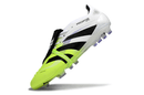 Chuteira Adidas Predator Elite FG Tongue Branca e Amarela com design vibrante para desempenho em campo.