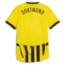 Camisa Dortmund amarela com detalhes pretos, modelo 24/25, Borussia Dortmund, vista traseira.