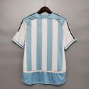Camisola Argentina Home 06/07 Retro vista posterior com listras brancas e azuis