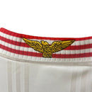 Detalhe da gola da Camisola Benfica Alternativa 97/98, com bordado dourado e listras vermelhas.