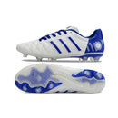 Chuteira Adidas AdiPure 11 Pro FG Branca e Azul com design moderno e tecnologia de desempenho.