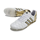 Chuteira Adidas AdiPure 11 Pro FG Branca Dourada com detalhes em dourado e sola FG.