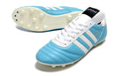 Chuteira Adidas Copa Mundial FG Azul e Branca com design elegante e performance para gramados naturais.