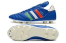 Chuteira Adidas Copa Mundial FG Azul, Vermelha e Verde vista lateral e inferior, ideal para gramados naturais.