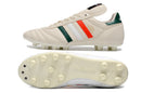 Chuteira Adidas Copa Mundial FG Branca, Amarela e Preta com design tricolor e solado para gramados naturais.