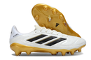 Chuteira Adidas Copa Pure III Elite FG - Branca e Dourada com sola FG e design elegante