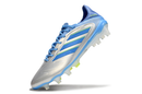 Chuteira Adidas Copa Pure III Elite FG - Celestial Victory Pack em azul e prata, ideal para relvados naturais.