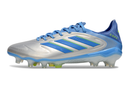 Chuteira Adidas Copa Pure III Elite FG - Celestial Victory Pack com design prateado e azul, ideal para relvados naturais.