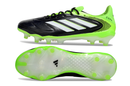 Chuteira Adidas Copa Pure III Elite FG - Preto e Amarelo com sola FG verde e detalhes em preto e branco.
