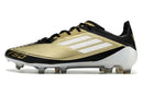 Chuteira Adidas F50.1 FG Dourada, Preta e Branca com design elegante e tecnologia avançada.