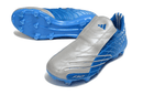 Chuteira Adidas F50 Elite FG Spider Azul em destaque, mostrando design moderno e tecnologia avançada.