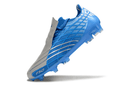 Chuteira Adidas F50 Elite FG Spider Azul em azul e prata, ideal para desempenho no futebol.