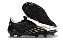 Chuteira Adidas F50 Elite FG Spider Preta e Branca, modelo com design clássico e tecnologia avançada para controle no futebol.