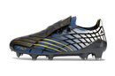 Chuteira Adidas F50 Elite FG Spider Preta lateral com design inovador e elegante para futebol.