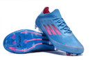 Chuteira Adidas F50 FG Azul e Rosa com design vibrante e tecnologia de ponta para desempenho em campo.