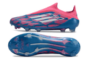 Chuteira Adidas F50 FG Elite Azul e Rosa com design inovador e sola de alta performance.