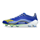 Chuteira Adidas F50 FG Elite - Ed. "Messi" Azul com design vibrante e tecnologia avançada para futebol.