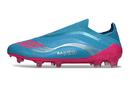 Chuteira Adidas F50 FG Elite - Ed. "Messi" Azul em azul e rosa, ideal para jogadores de alta performance.