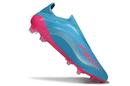 Chuteira Adidas F50 FG Elite - Ed. "Messi" Azul em destaque com design azul e pink.