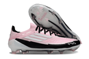Chuteira Adidas F50 FG Elite "Messi" Cinza e Preta vista lateral e inferior, design moderno para desempenho em campo.