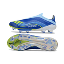 Chuteira Adidas F50 FG Elite - Ed. "Messi" Azul com detalhes em azul e sola FG para desempenho em campo.