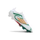 Chuteira Adidas F50 FG Elite - Ed. "Mo Salah" com design icônico e cores vibrantes, ideal para desempenho em campo.