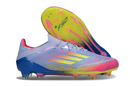 Chuteira Adidas F50 FG Elite Roxa, Rosa e Verde com tecnologia de ponta e design inovador para desempenho em campo.