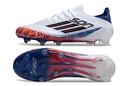 Chuteira Adidas F50 FG Elite Ed. "Son" Branca com design icônico em branco, vermelho e azul.