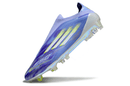 Chuteira Adidas F50 FG Elite Sparkfusion - Azul em ângulo, destacando seu design moderno e cores vibrantes.