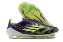 Chuteira Adidas F50 FG Roxa e Verde "Fast Reborn" com design moderno e inovação para futebol.