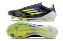 Chuteira Adidas F50 FG Roxa e Verde "Fast Reborn" com design moderno e tecnologia avançada.