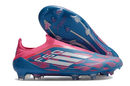 Chuteira Adidas F50 LL FG - Azul e Rosa: visual do produto com design moderno e tecnologia avançada para desempenho em campo.