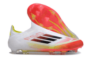Chuteira Adidas F50 LL FG - Branca e Laranjada com design moderno e tecnologia avançada para performance em campo.