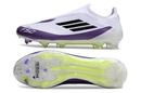 Chuteira Adidas F50 LL FG Branca, Roxa e Preto com design moderno e tecnologia FG para desempenho em campo.