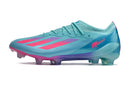 Chuteira Adidas X Crazyfast FG Elite .1 Rosa Miami em azul e rosa, ideal para futebolistas que buscam velocidade.
