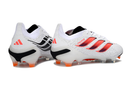 Chuteira Adidas Predator Elite FG 26 - Branca, Preta e Vermelha com design moderno e tecnológica.