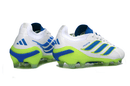 Chuteira Adidas Predator Elite FG 26 - "Finishers Steel" - Branca e Amarela, destaque em estilo e performance.
