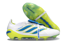 Chuteira Adidas Predator Elite FG 26 - "Finishers Steel" - Branca e Amarela com detalhes em azul e verde.