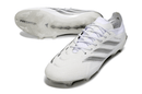 Chuteira Adidas Predator Elite FG 26 - "Finishers Steel" - Branca - visão lateral e inferior