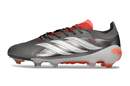Chuteira Adidas Predator Elite FG 26 - "Finishers Steel" com design em cinza e detalhes em vermelho.
