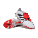 Chuteira Adidas Predator Elite FG 26 Tongue - Branca e Preta com detalhes em vermelho e preto.